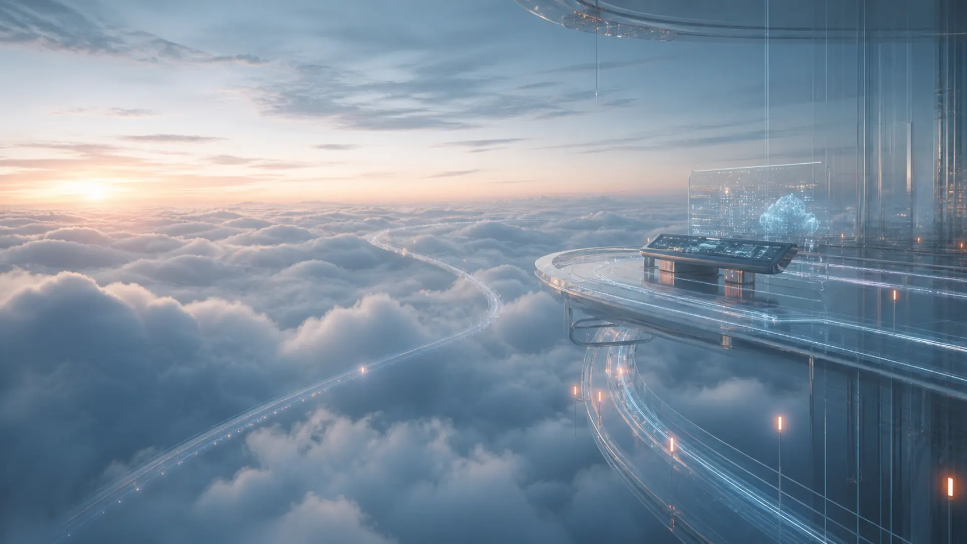云海上方的透明网络航线与节点控制台